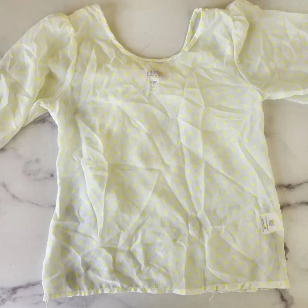 Route 66 girls M 7-8 cream neon green polka dot blouse bow tie scoop back